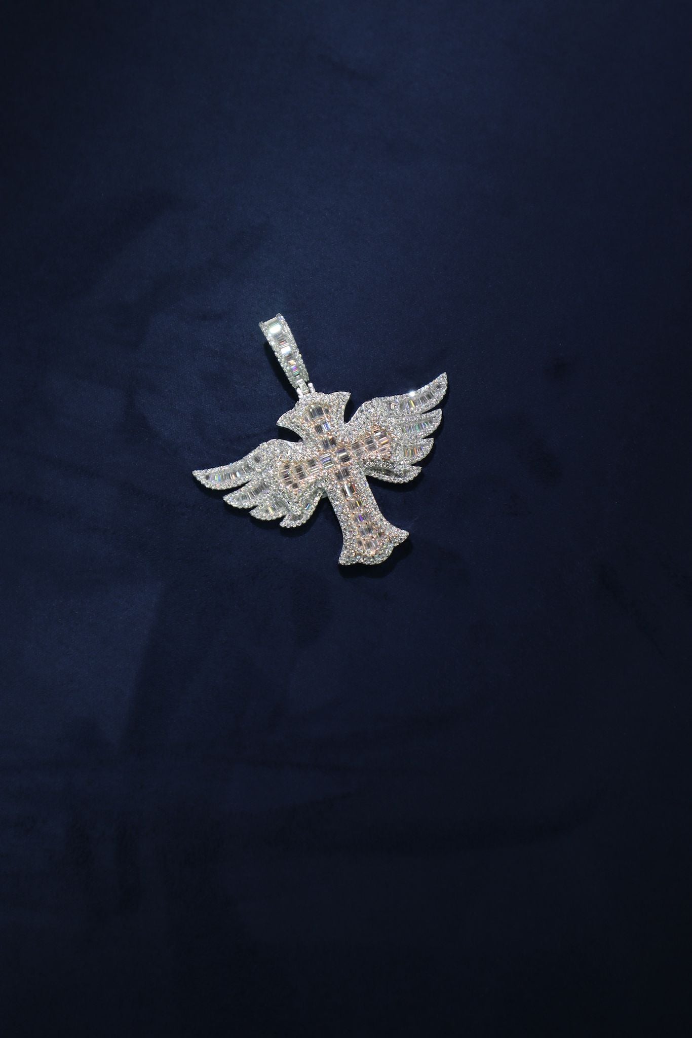 Angel Cross Rose Stone Moissanite Pendant