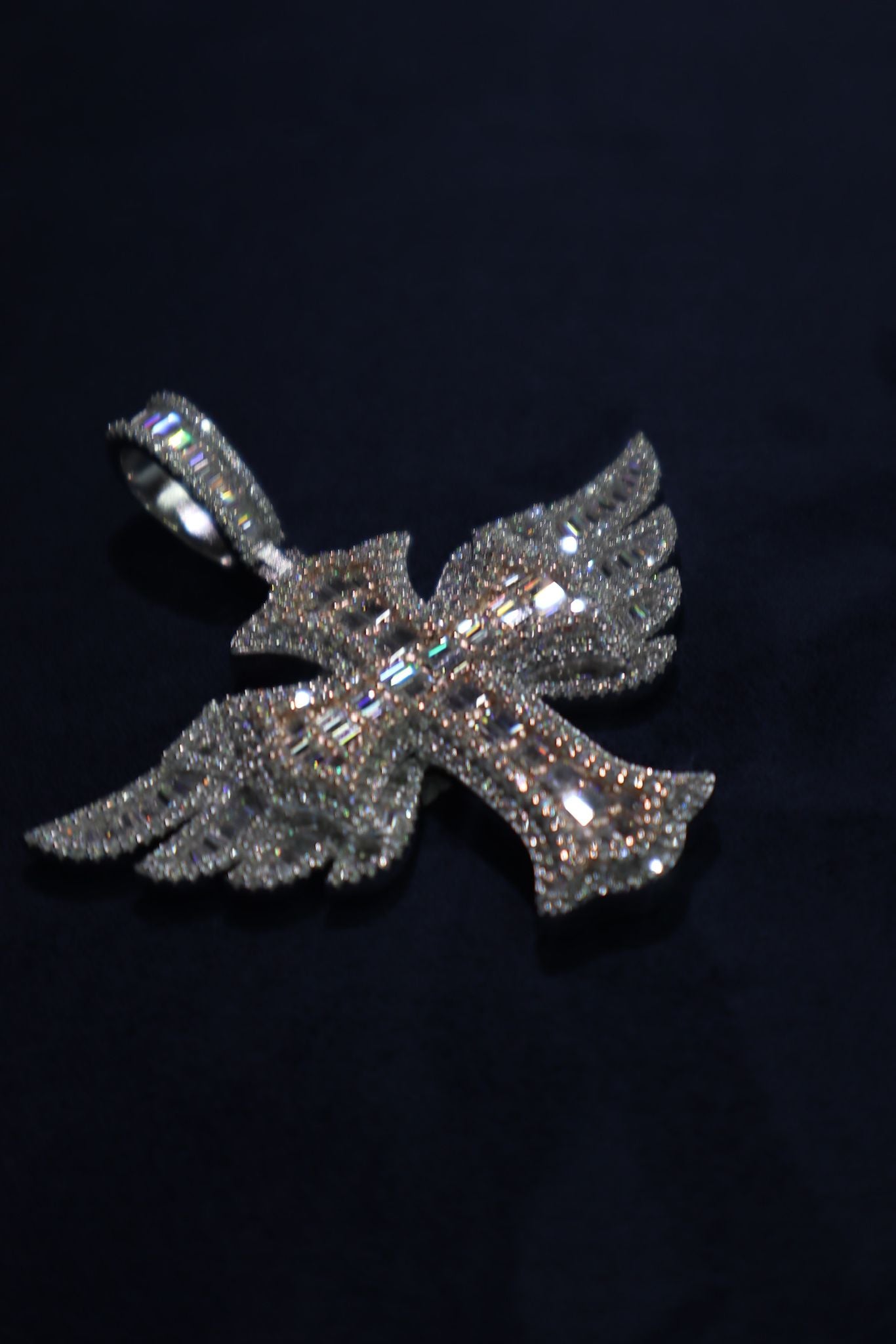 Angel Cross Rose Stone Moissanite Pendant