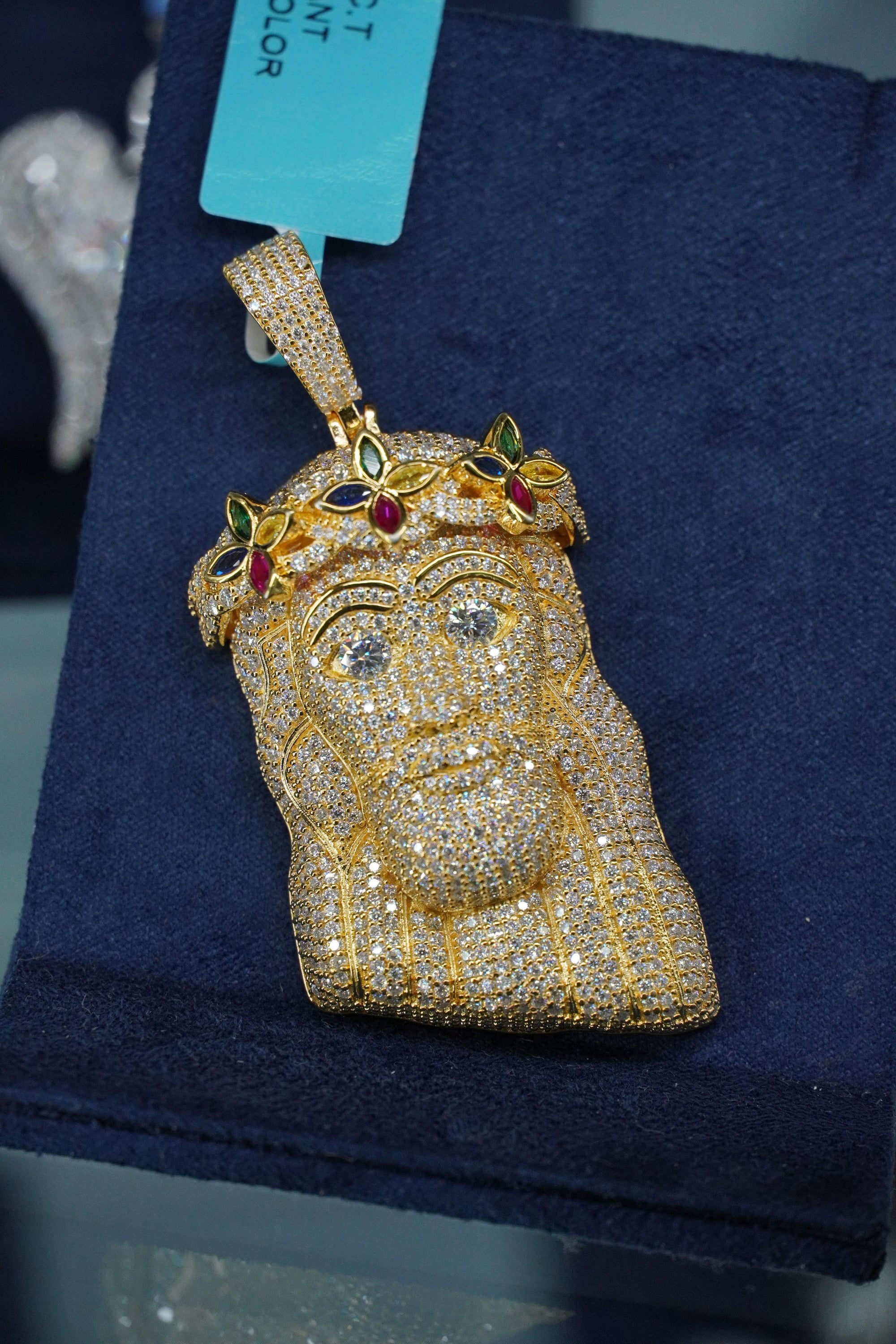 Emerald Jesus Moissanite Pendant