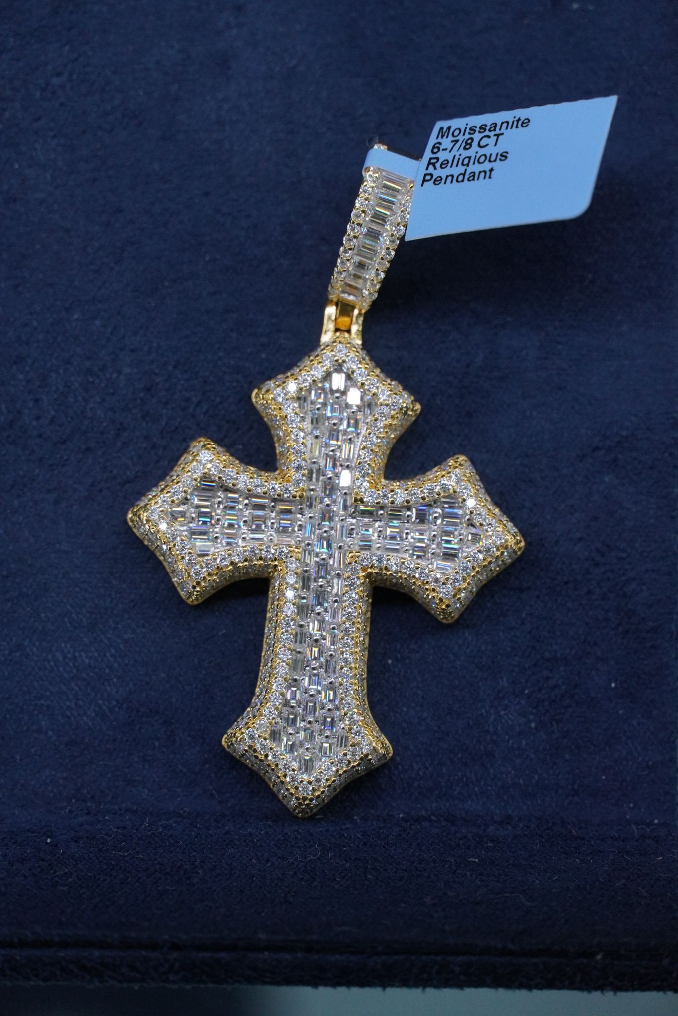 Gothic Baguette Cross Moissanite Pendant