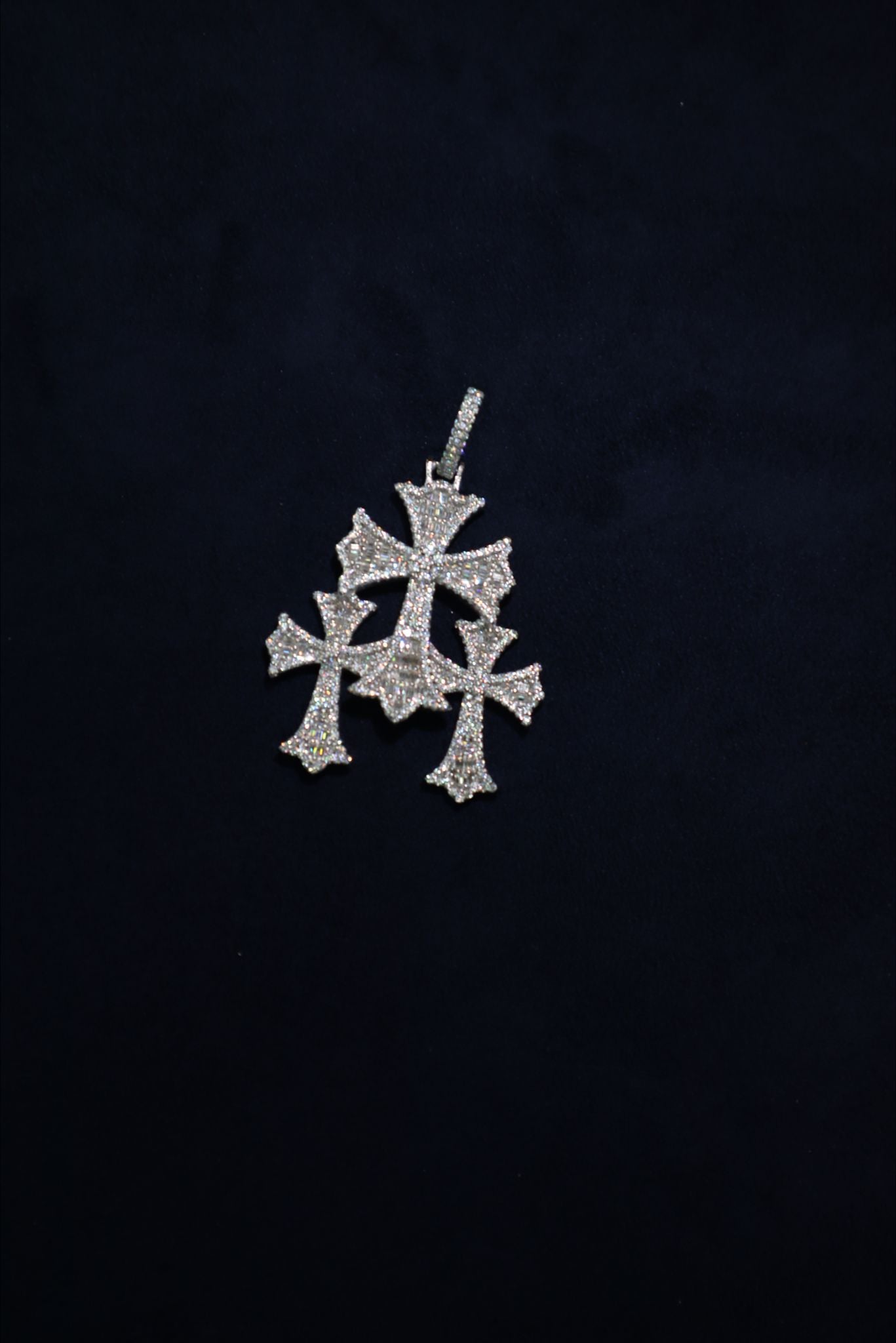 Three Gothic Silver Cross Moisannite Pendant
