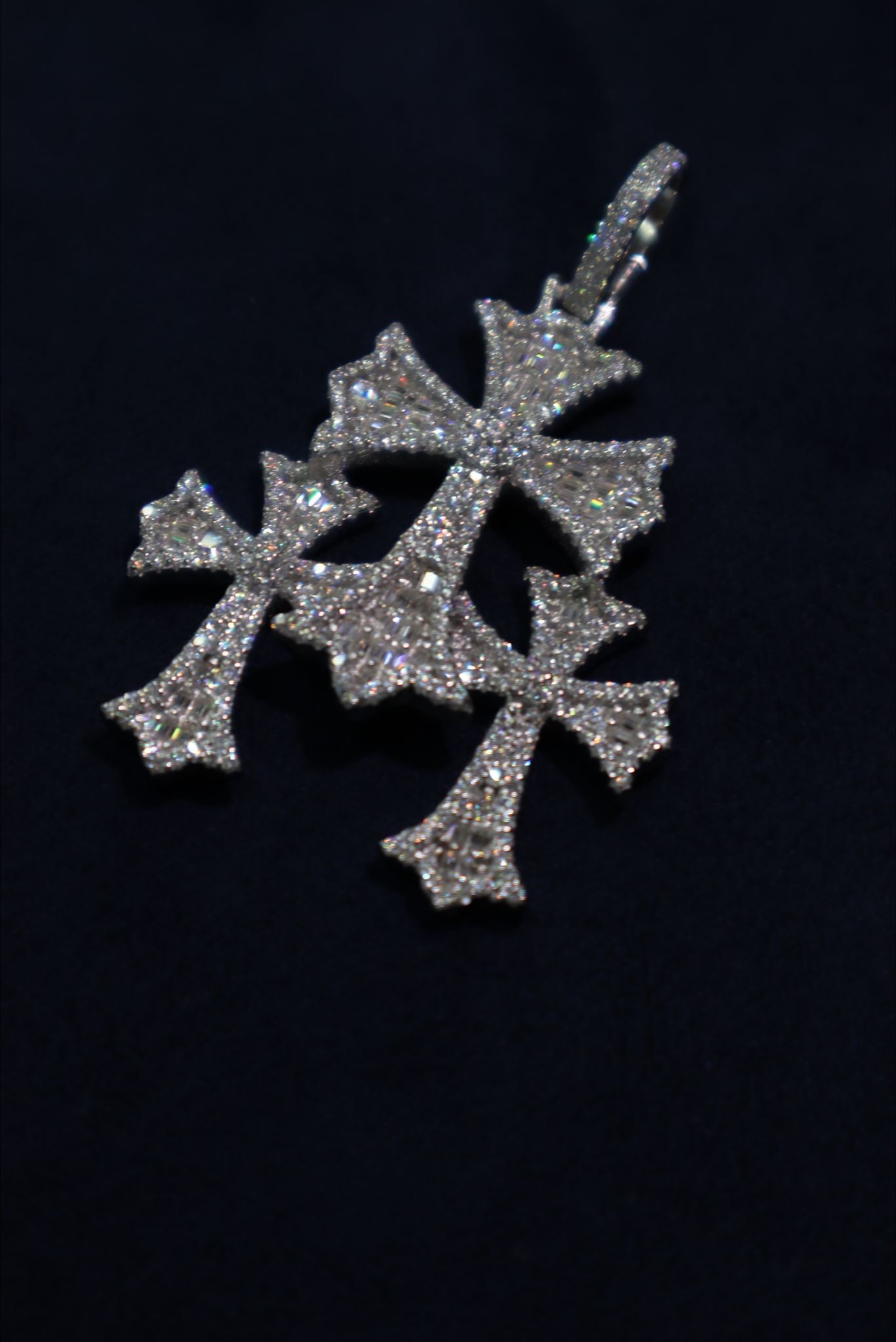 Three Gothic Silver Cross Moisannite Pendant