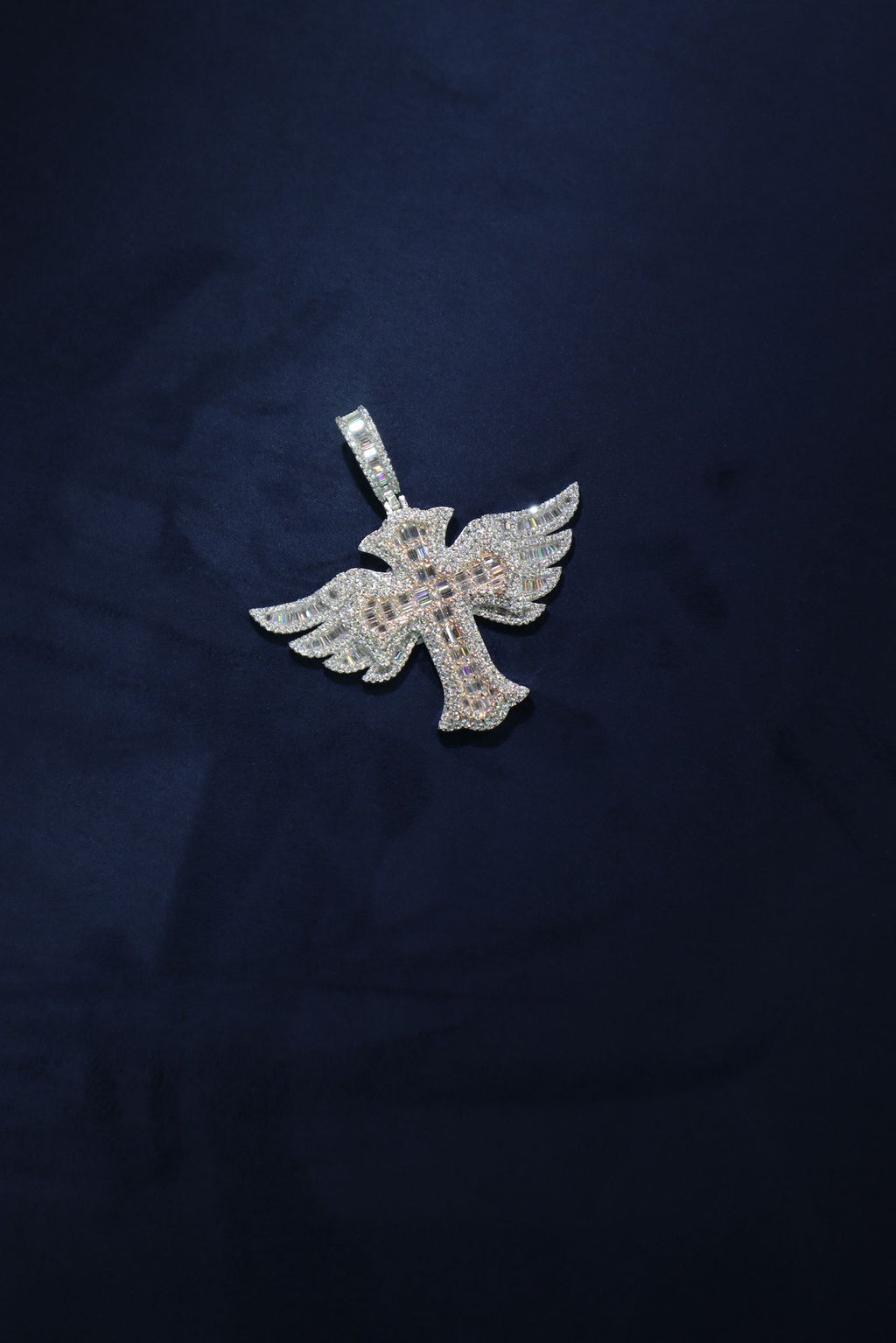 Angel Cross Rose Stone Moissanite Pendant