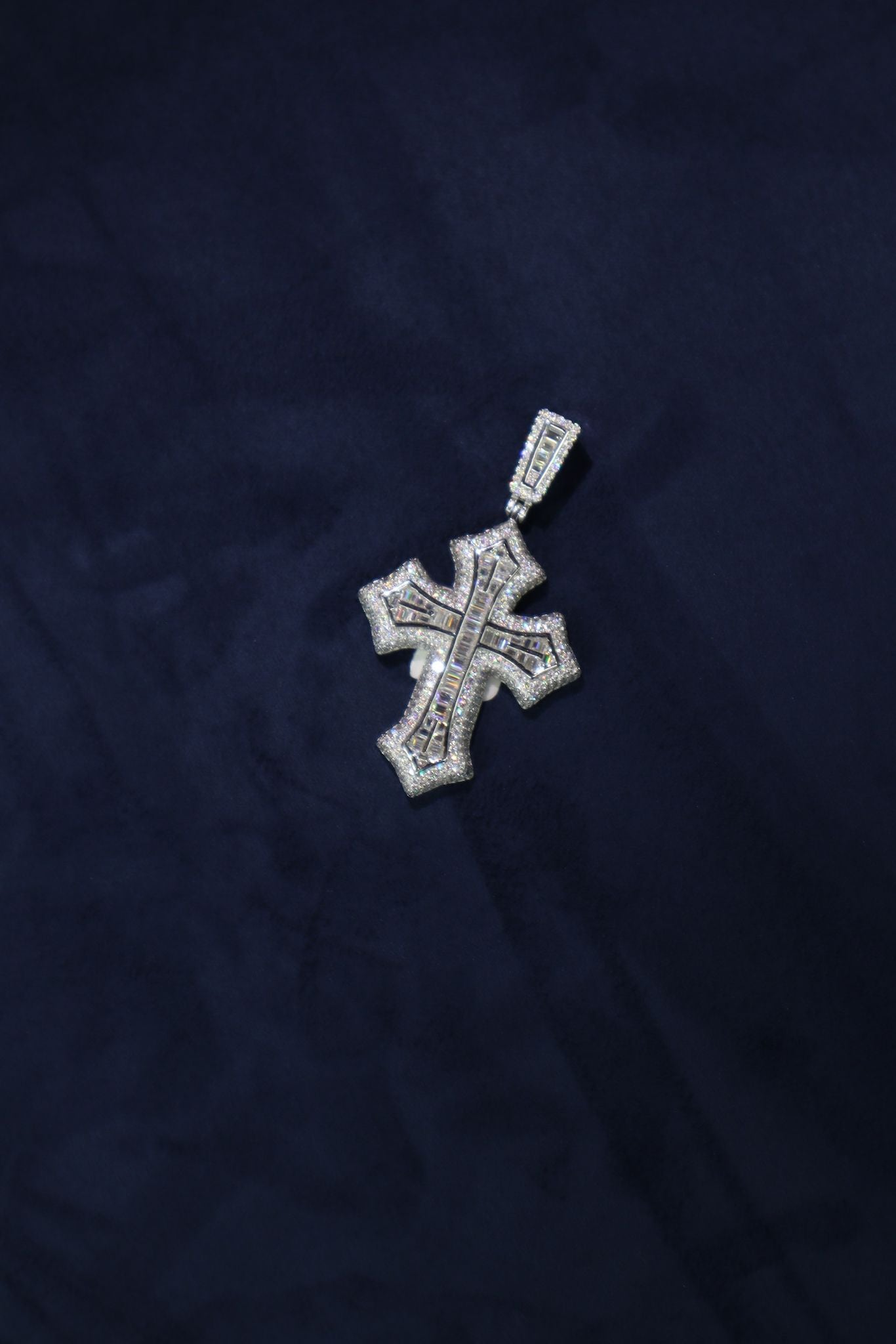 Gothic Baguette Cross Moissanite Pendant