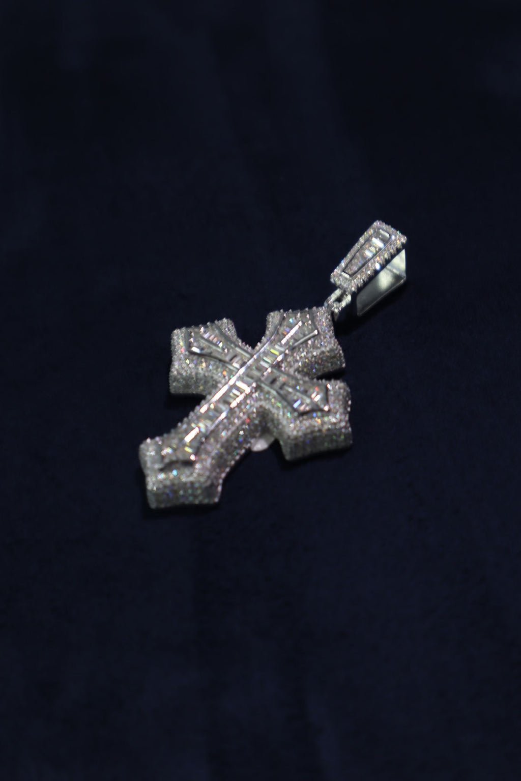 Gothic Baguette Cross Moissanite Pendant
