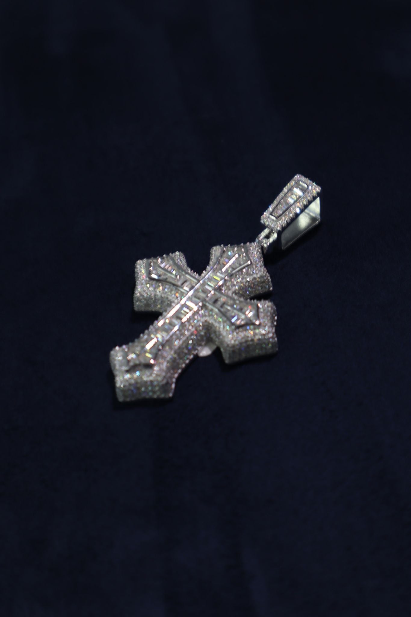 Gothic Baguette Cross Moissanite Pendant