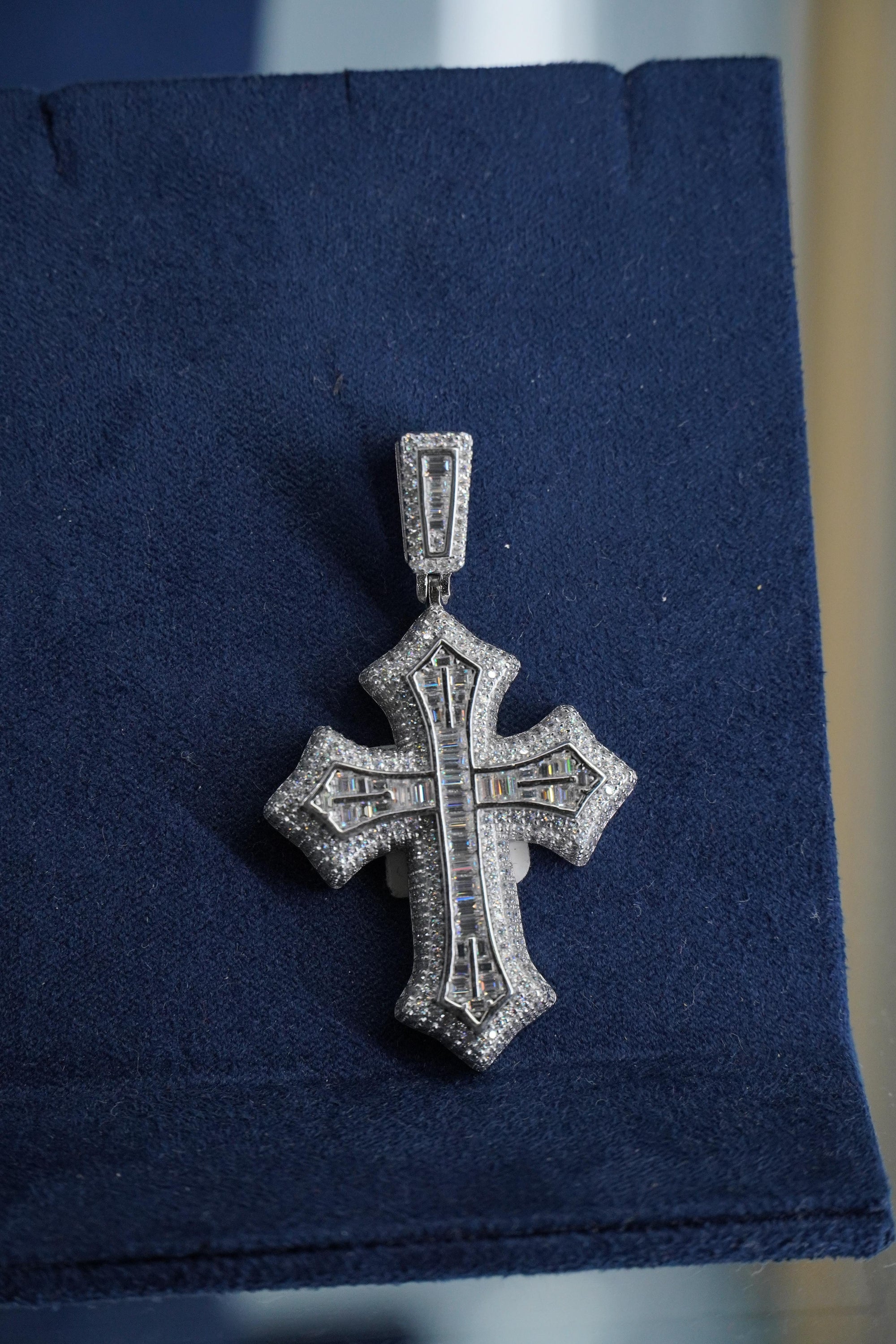 Gothic Baguette Cross Moissanite Pendant