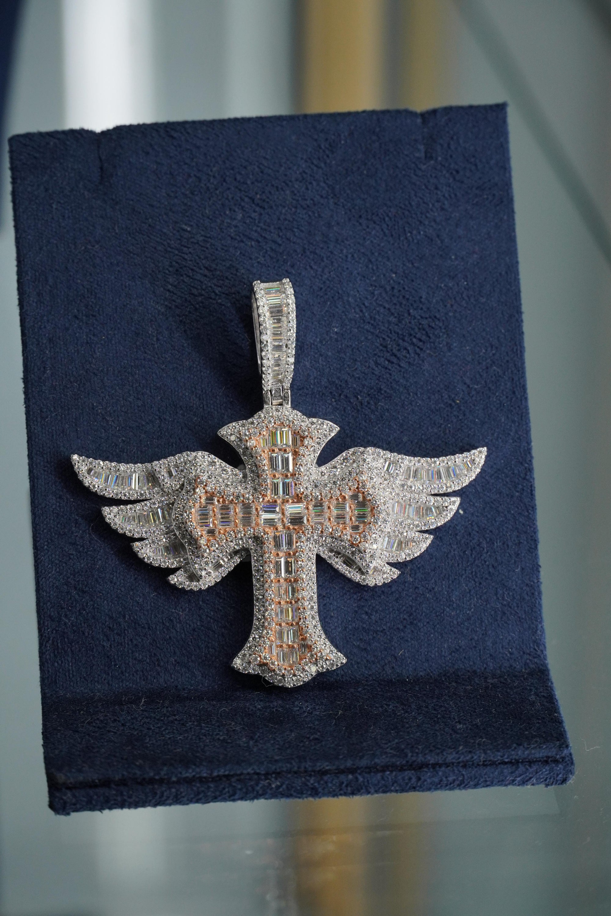 Flying Baguette Cross Moissanite Pendant