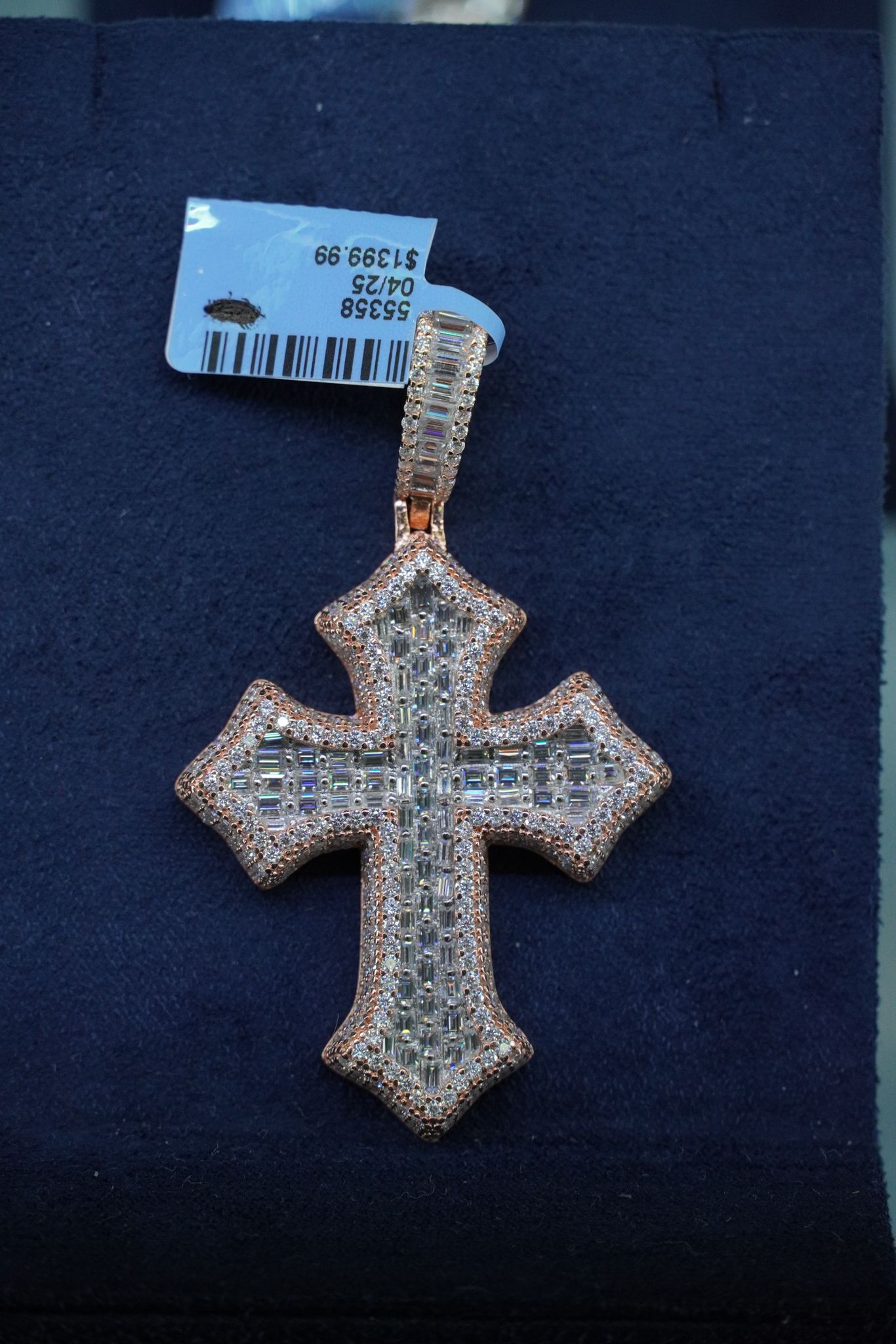 Gothic Baguette Cross Moissanite Pendant