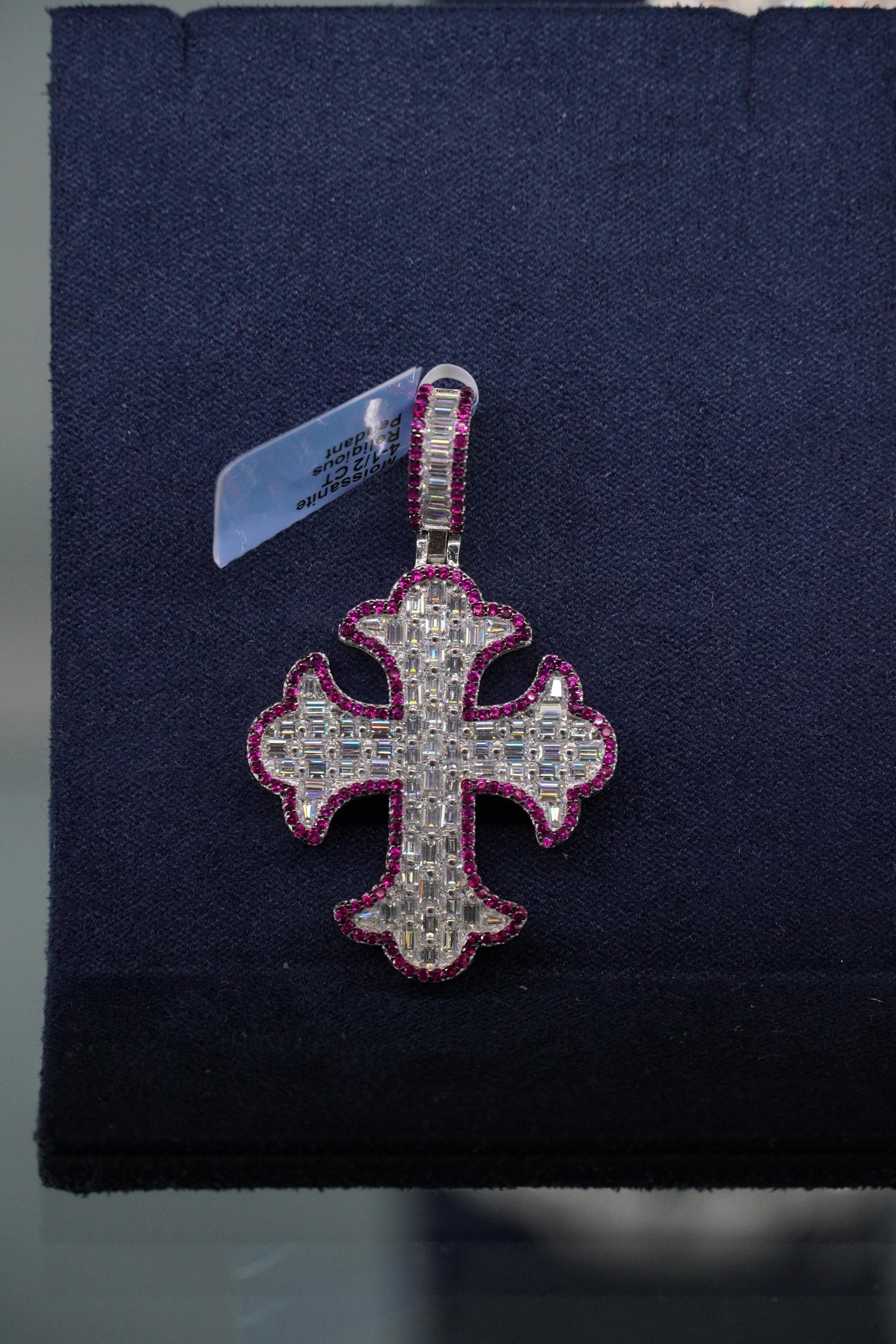 Gothic Baguette Cross 2 Moissanite Pendant