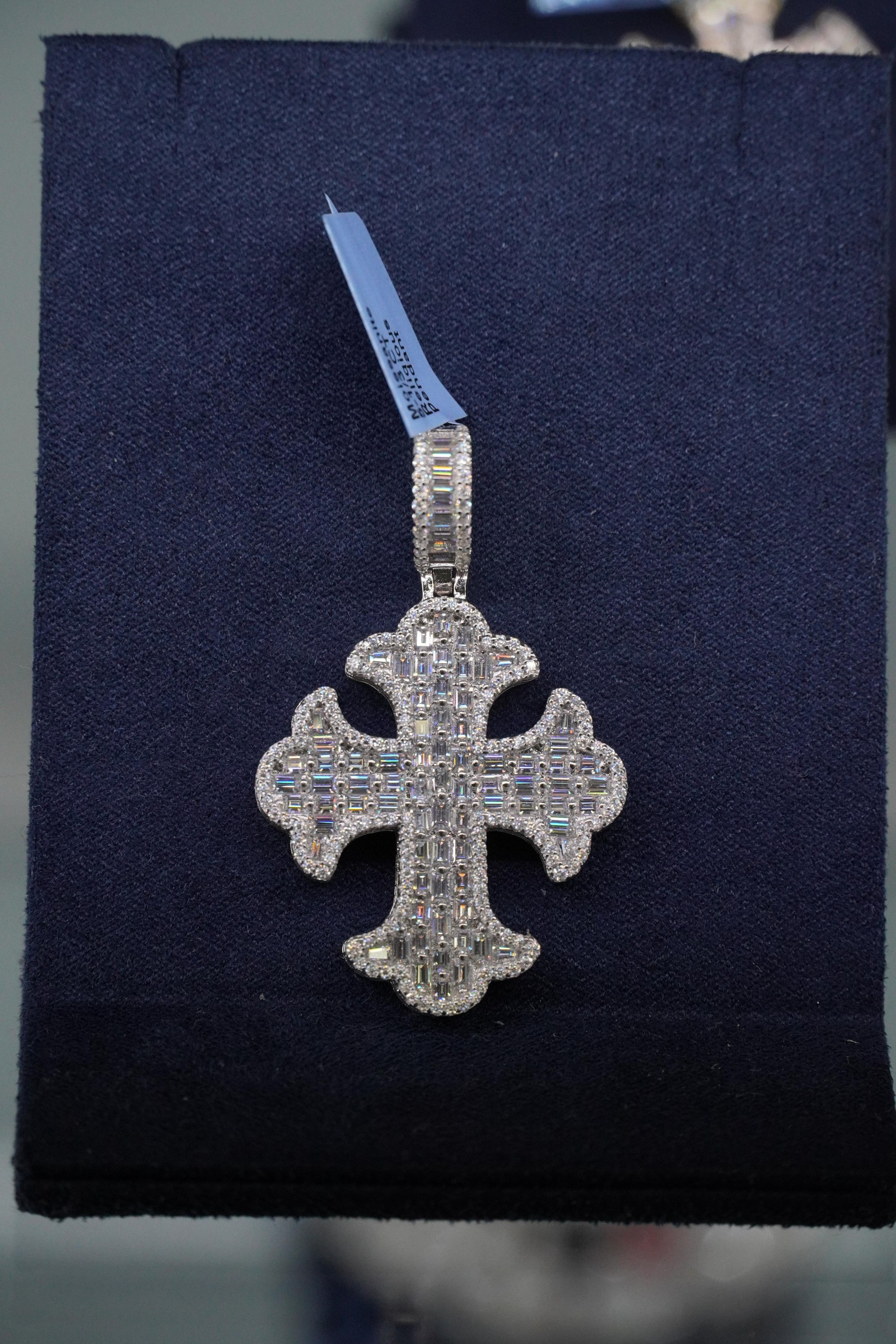 Gothic Baguette Cross 2 Moissanite Pendant