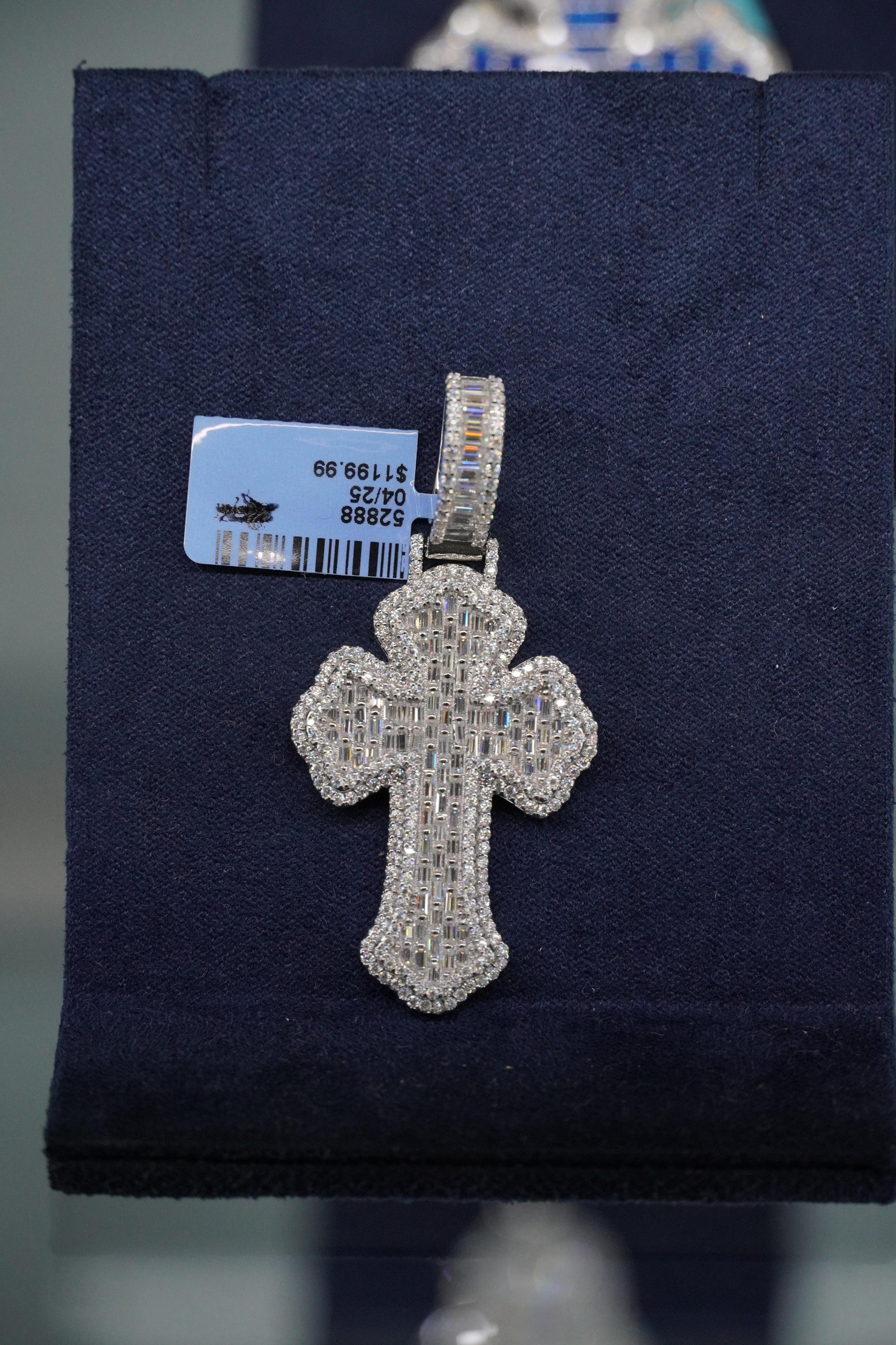 Chrome Baguette Cross Moissanite Pendant