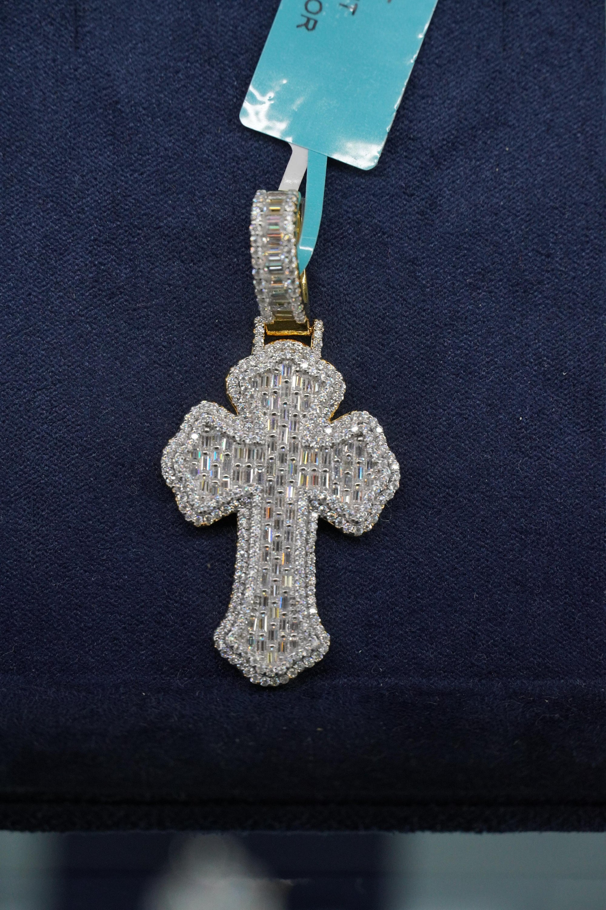 Chrome Baguette Cross Moissanite Pendant