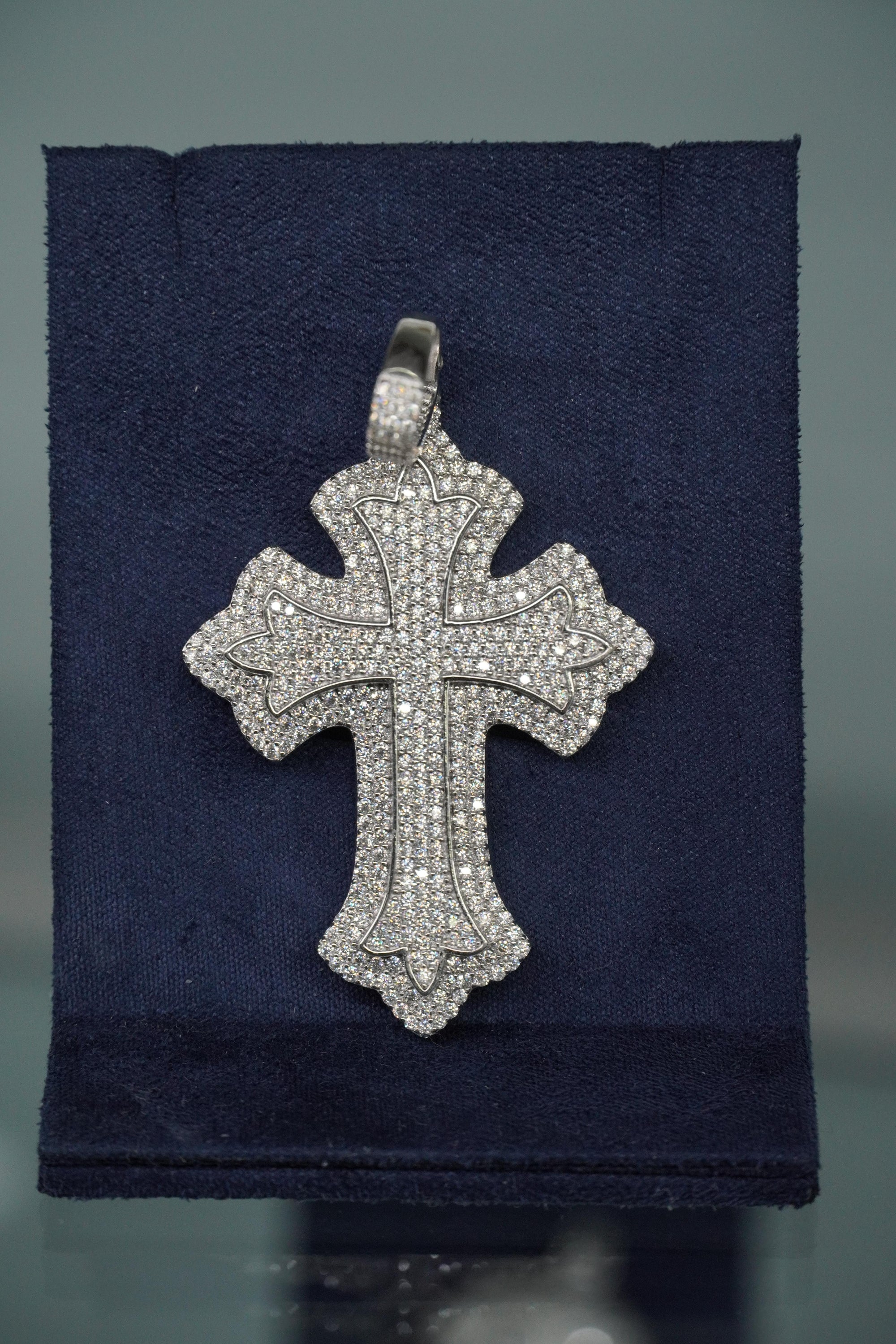Chrome Gothic Cross Moissanite Pendant
